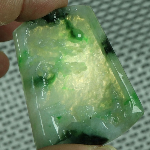 Cert'd Green Natural A Jade jadeite Carved Pendant Landscape - Picture 2 of 11
